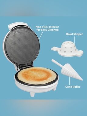 NIB CUCINA PRO Waffle Cone and Bowl Maker- Includes Shaper Roller and Bowl Press